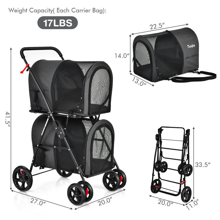 4-in-1 Multifunctional Double Pet Stroller