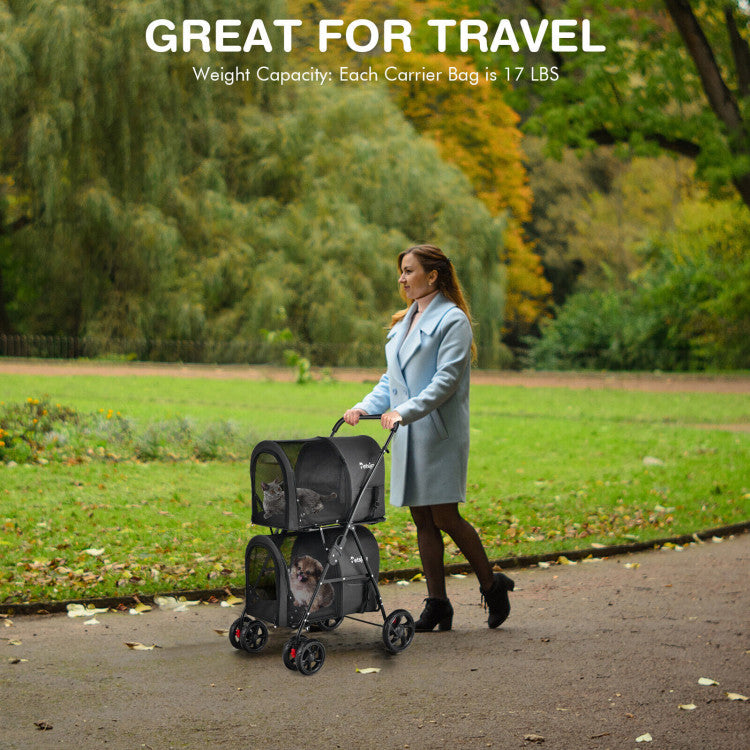 4-in-1 Multifunctional Double Pet Stroller