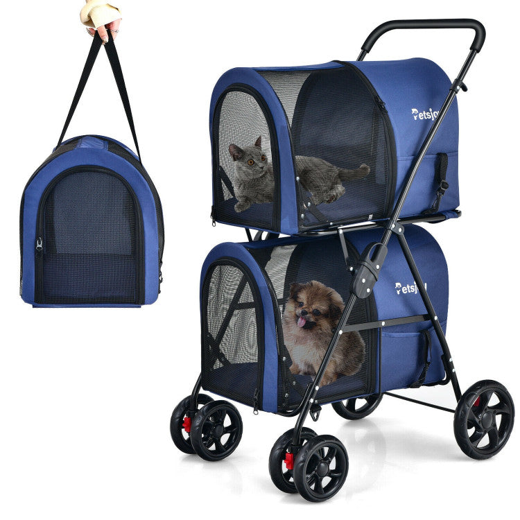 4-in-1 Multifunctional Double Pet Stroller
