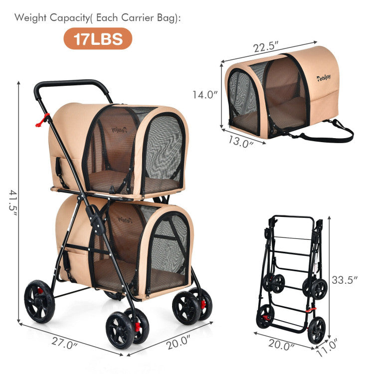 4-in-1 Multifunctional Double Pet Stroller