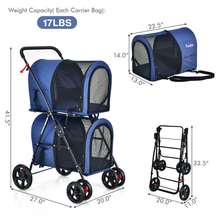 4-in-1 Multifunctional Double Pet Stroller