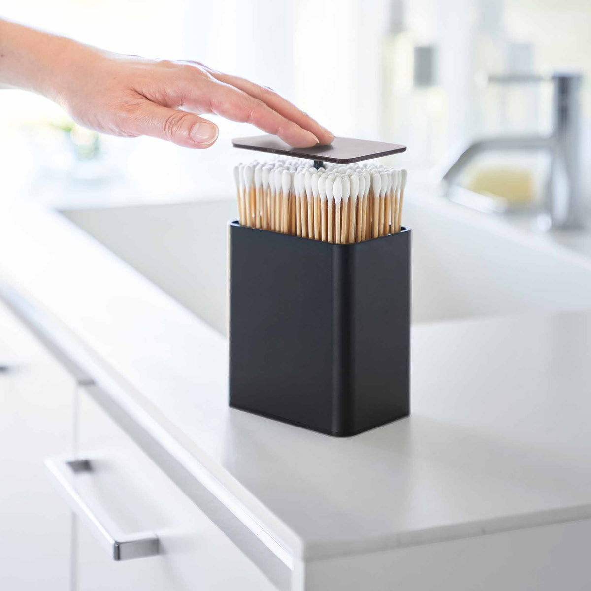 Push-Top Cotton Swab Canister