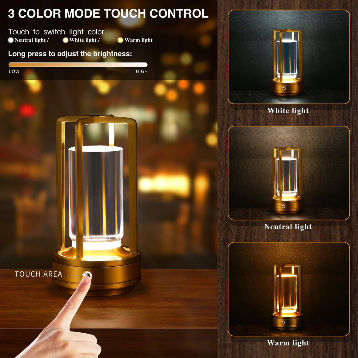 Cordless LED Table Lamp Lantern (in Gold)