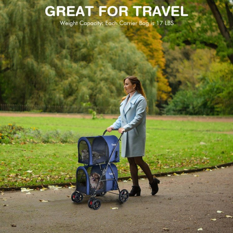 4-in-1 Multifunctional Double Pet Stroller