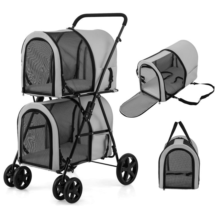 4-in-1 Multifunctional Double Pet Stroller