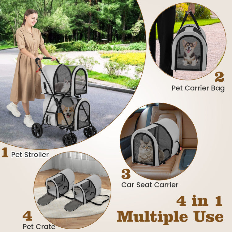4-in-1 Multifunctional Double Pet Stroller