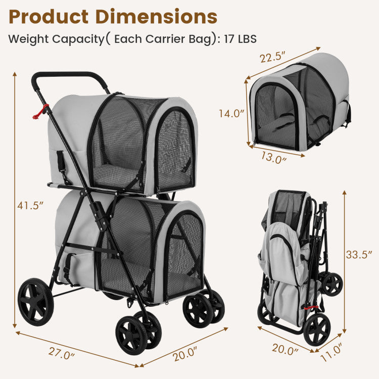 4-in-1 Multifunctional Double Pet Stroller