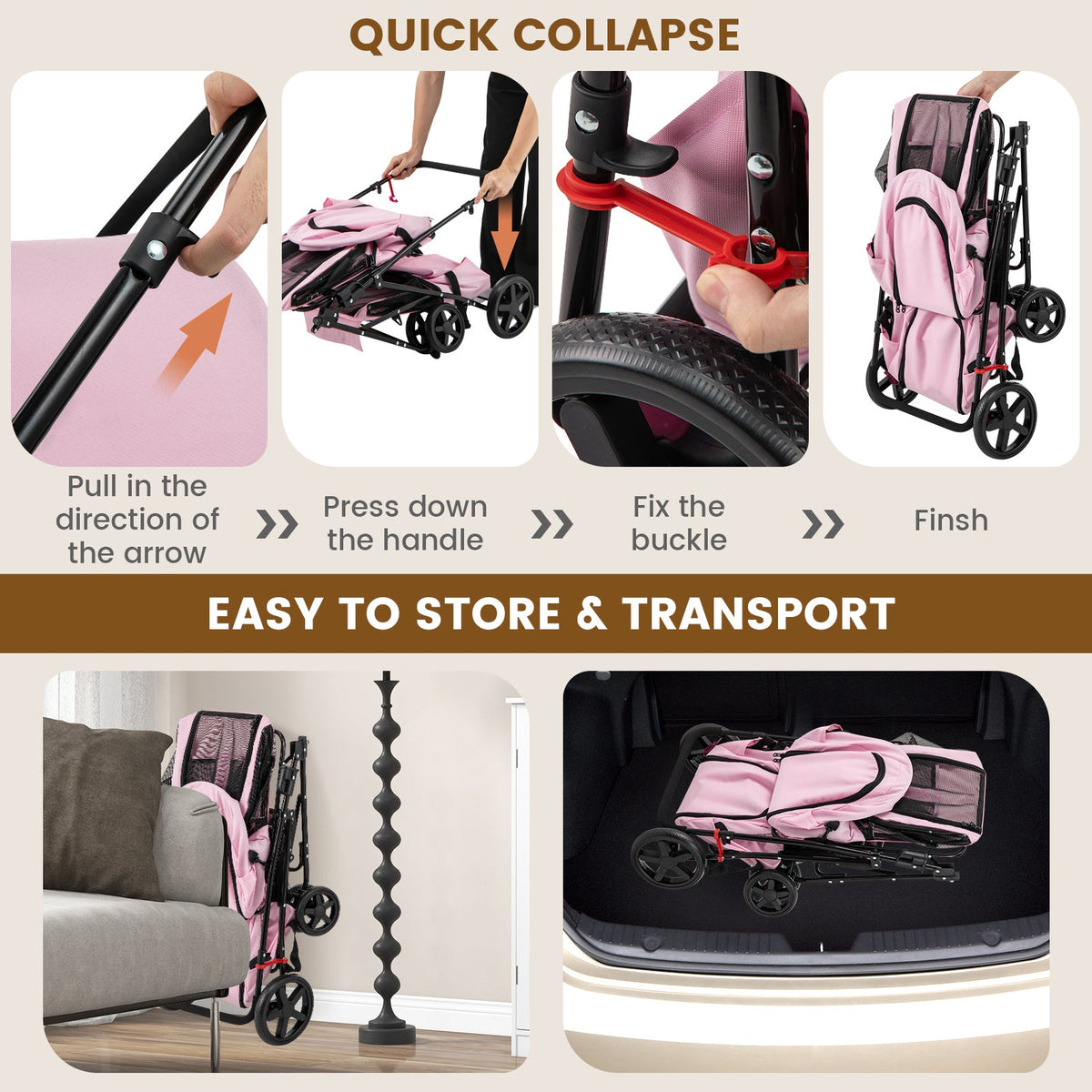 4-in-1 Multifunctional Double Pet Stroller