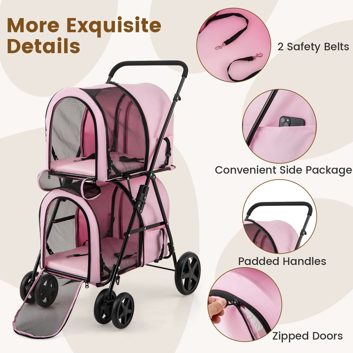 4-in-1 Multifunctional Double Pet Stroller