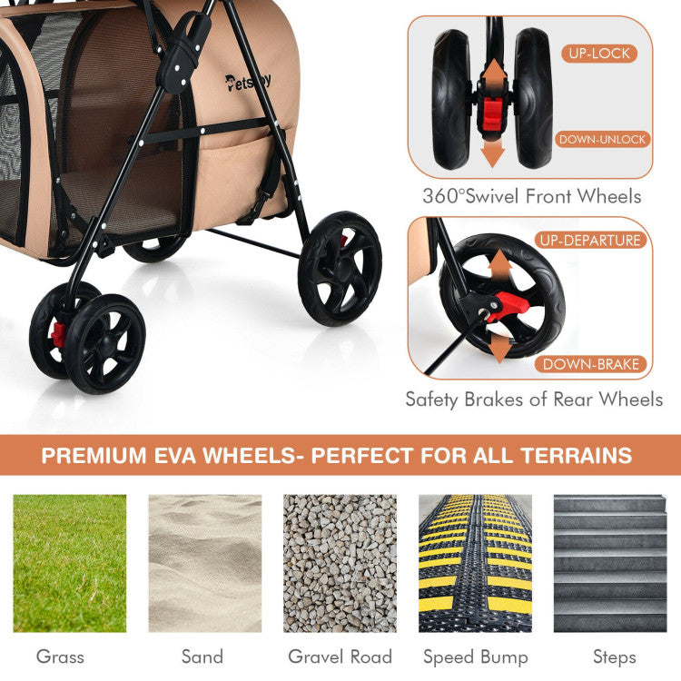 4-in-1 Multifunctional Double Pet Stroller