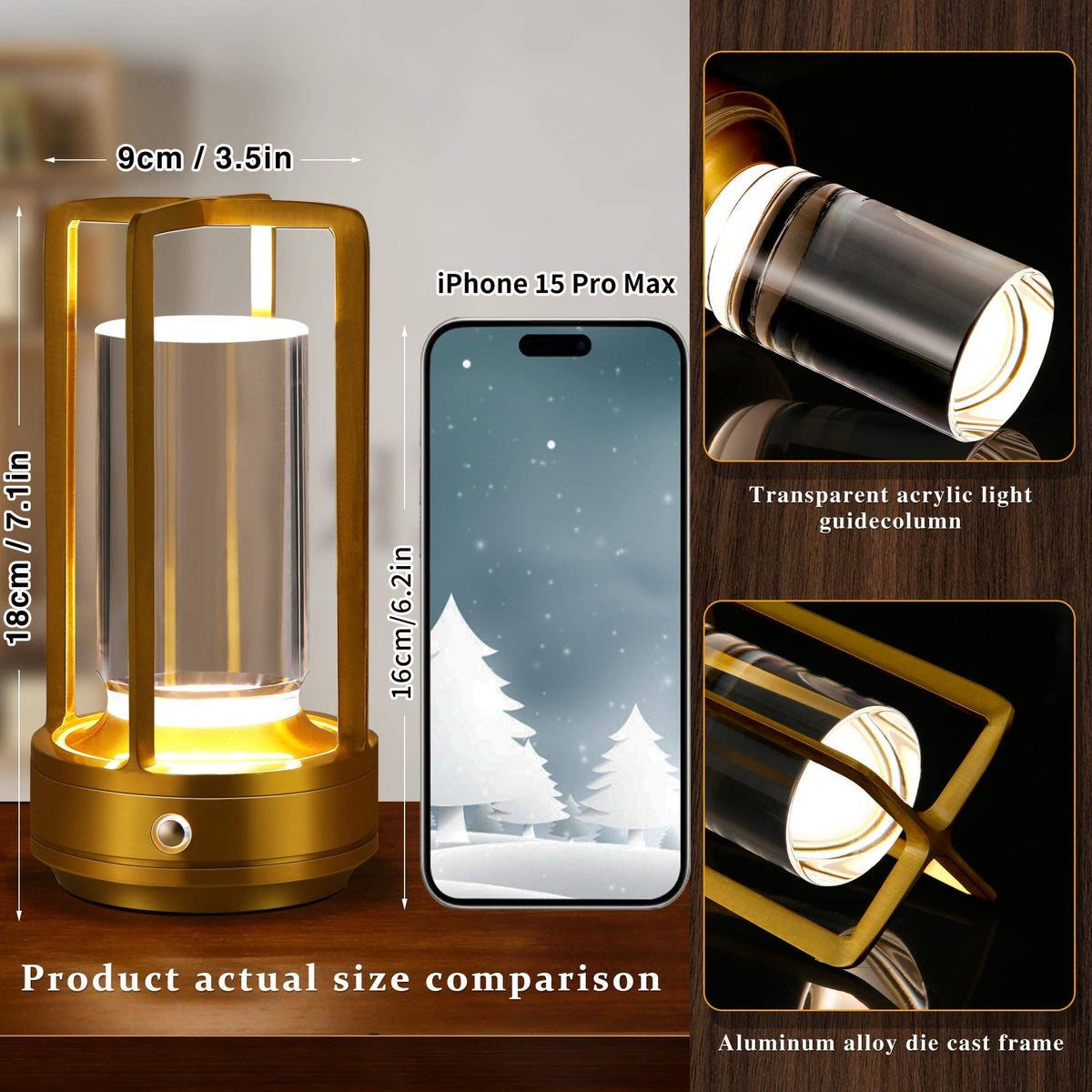 Cordless LED Table Lamp Lantern (in Gold)