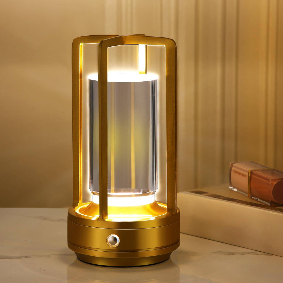 Cordless LED Table Lamp Lantern (in Gold)