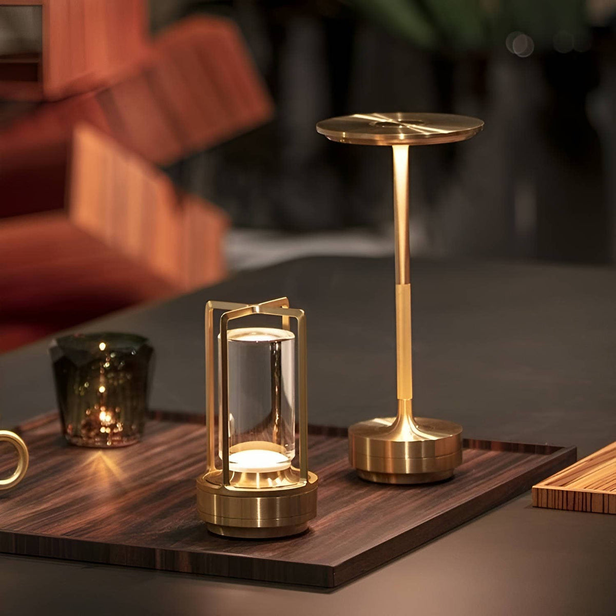 Cordless LED Table Lamp Lantern (in Gold)